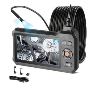 VEVOR Dual Lens Endoscope with Light, 5" HD IPS Screen Industrial Borescope Camera, 0.22-inch Slim Lens, 8X Zoom, IP67 Waterproof Inspection Snake Camera for Automotive, Plumbing (16.4FT Rigid Cable)