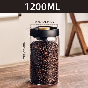 Vacuum Sealed Coffee Bean Storage Jar Airtight Glass Container for Tea Grains & Fresh Food