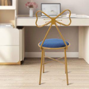Velvet Backrest Chair - Elegant Butterfly Vanity & Dining Stool