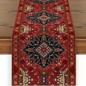 Vibrant Bohemian Style Table Runner - Rich Red Persian Antique Stripe Pattern for Wedding Celebrations & Global Home Dec