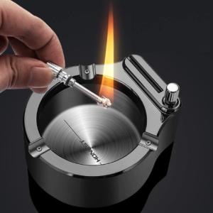 Vintage Ashtray With Lighter Retro Metal Refillable Match Tray