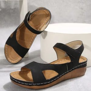 Vintage Print Wedge Sandals for Women - Non-Slip Summer Platform Shoes with Ankle Strap