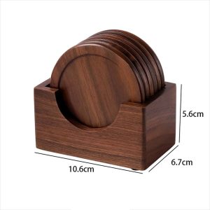 Walnut Wood Drink Coasters Set Heat Resistant Round Wooden Table Protectors