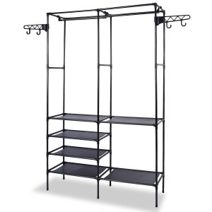 Wardrobe Organizer Shoe Rack, Heavy Duty Garment Rack, Closet Storage System, Rotatable Hooks, Adjustable Hanging Rods