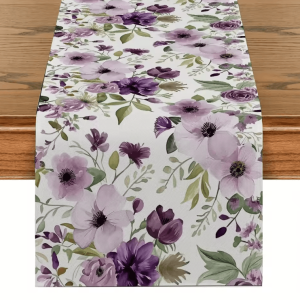 Watercolor Green Floral Linen Table Runner - Elegant Botanical Spring & Summer Table Decor