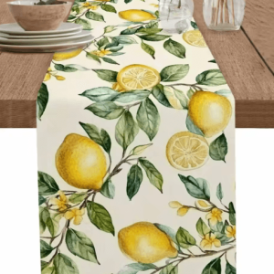 Watercolor Lemon Linen Table Runner - Fresh Summer Floral Kitchen & Dining Decor
