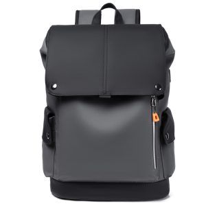 Waterproof PU Leather Mens Laptop Backpack with USB Charging
