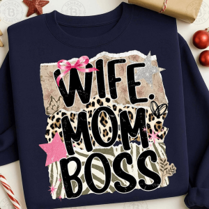Wife Mom Boss Shirt Trendy Leopard Bow Mom Boss Sweatshirt