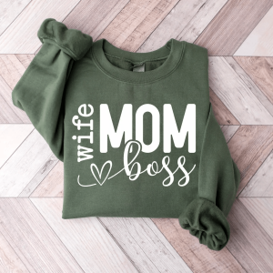 Wife Mom Boss Sweatshirt Trendy Mom Life Crewneck Mothers Day Gift