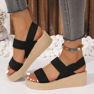 Women's Elastic Knit Wedge Sandals for Summer Comfort and Style