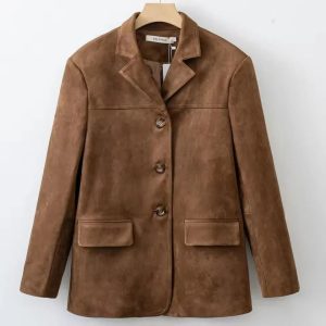 Womens Suede Blazer Jacket with Elegant Fall Winter Style