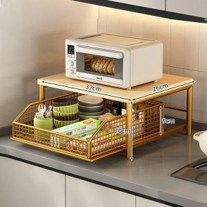 WoodSteel Kitchen Microwave Rack Storage Organizer