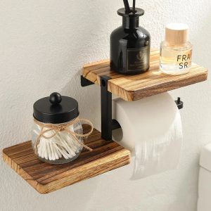 Wooden Paper Towel Holder Stand - Space-Saving Vertical Countertop Organizer for Kitchen & Bathroom