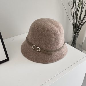 Wool Bucket Hat Winter Cashmere Blend Warm Unisex Fashion Cap with Belt Detail