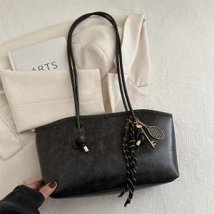Y2K Large-Capacity Work Shoulder Bag - Solid Color Minimalist PU Leather Tote