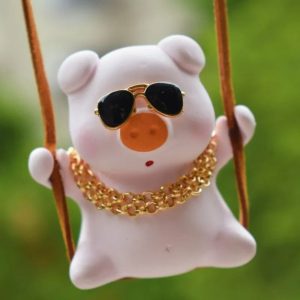 Adorable Pink Swing Pig Rearview Mirror Pendant