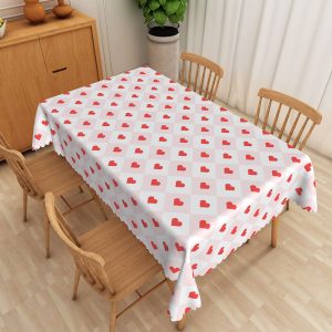 Aperturee Pink Argyle Heart Rectangle Tablecloth, Geometric Diamond Love Pattern Table Cover, Patterned Studio Prop