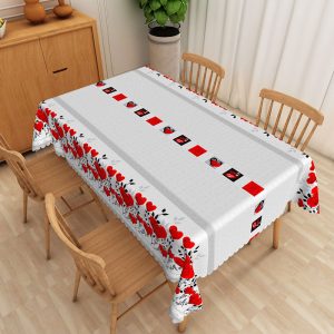Aperturee Red Rose Heart Geometric Rectangle Tablecloth, Grey Texture Black Square Table Cover, Contrast Photo Prop