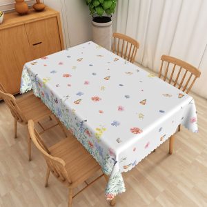 Aperturee Wildflower Butterfly Rectangle Tablecloth, Colorful Spring Meadow Table Cover, Nature Photography Prop