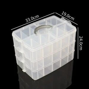 Clear Jewelry Sundries Organizer, Adjustable Compartment Toy Container, Stackable 3-Tier Plastic Storage Box