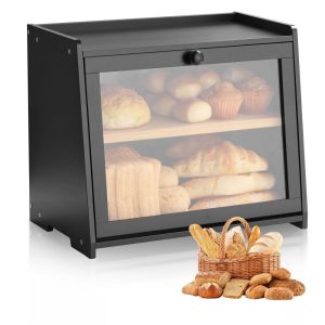 Double Layer Bamboo Bread Box for Kitchen Counter Large Capacity Bread Storage Container