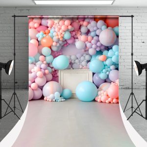 Dreamlike Colorful Balloon Sweep Cake Smash Backdrop - Aperturee