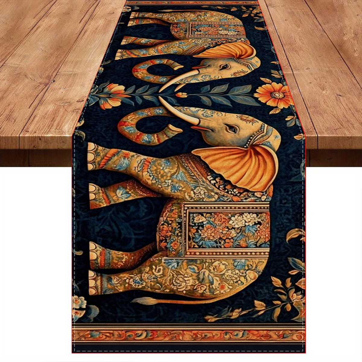 Elephant Bohemian Table Runner for Dining Table Premium Polyester Table Runner Decor