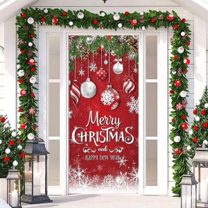 Glitter Light Ball Red New Year Christmas Door Cover - Aperturee