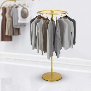 Gold Rotatable Round Garment Rack Floor Standing Adjustable Clothing Display Rack