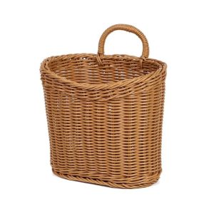 Handwoven Rattan Storage Basket with Handle - Rustic Hanging Kitchen Organizer