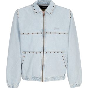 Jeans Man Rivets Harrington Denim Jacket Light Blue