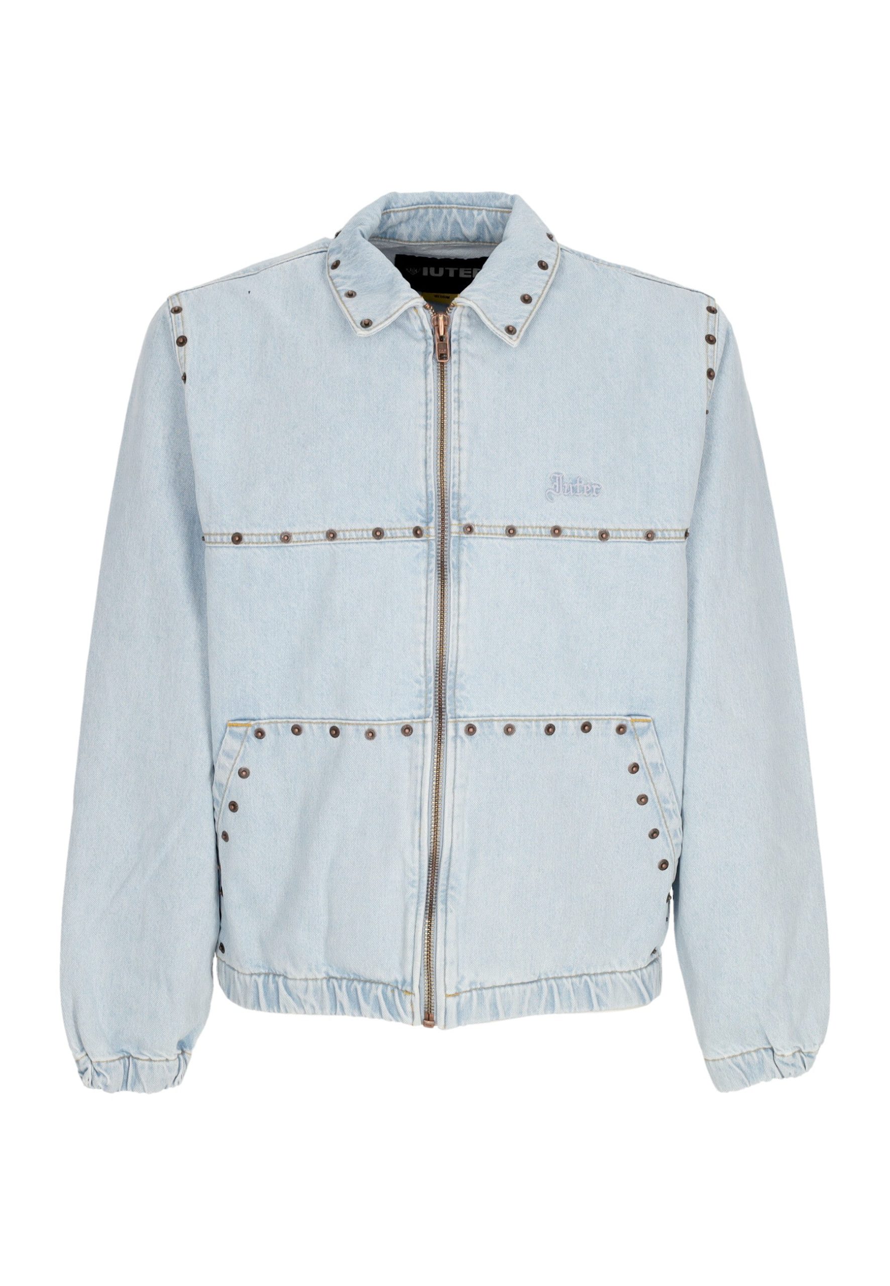 Jeans Man Rivets Harrington Denim Jacket Light Blue