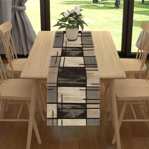 Modern Geometric Linen Table Runner for Abstract Kitchen Table Decor