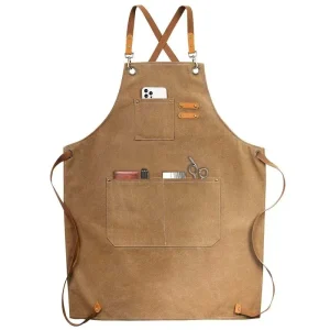 Oil Proof Canvas Kitchen Apron with Pockets for Cooking Baking and Coffee Work