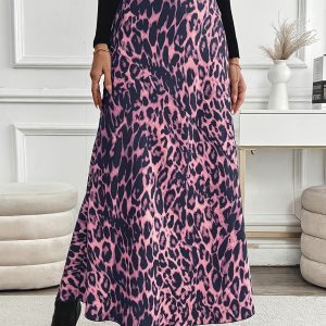 Plus Size Autumn Skirt, Women's A-Line Mid-Length Skirt, Flowy High Waist Tummy Control Style