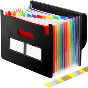 Portable Accordion File Box, A4 Size Filing Folder Organizer, Expanding File Folder with 12 Pockets, Large Capacity