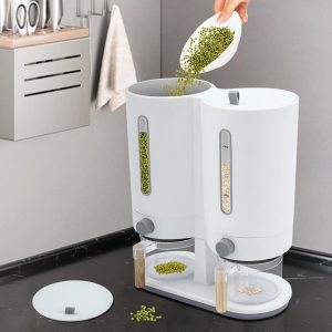 Premium Dual Rice & Dry Food Dispenser Large Capacity Kitchen Storage with Measuring Cups