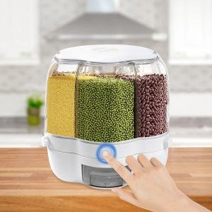 Premium Grid Rotating Rice Dispenser Dry Food Storage Organizer Grain Storage Container