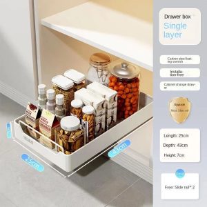 Pull-Out Kitchen Cabinet Organizer Sliding Storage Drawer Rack with Rails