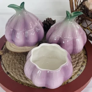 Purple Garlic Ceramic Storage Jar Decorative Kitchen Container for Candy, Nuts & Countertop Storage