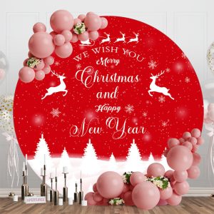 Red White Forest New Year Round Christmas Backdrop - Aperturee
