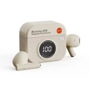 Retro Camera Style Wireless Earphones with LED Display & Long Battery Life