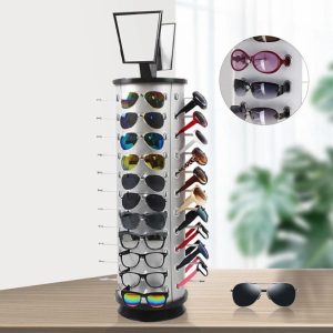 Rotating Sunglasses Display Stand with Mirror Organizer Rack