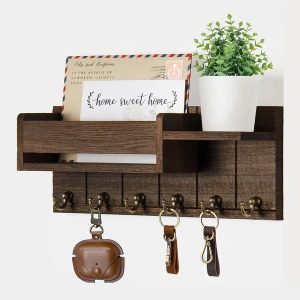 Rustic Wall Mounted Key Rack and Mail Organizer with Shelf