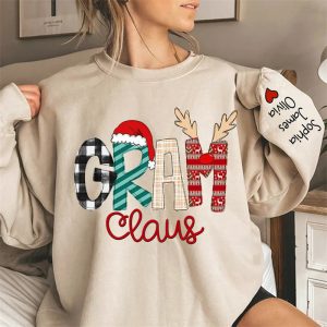 Santa Hat Elk Custom Grandma Christmas Sweatshirt - Aperturee