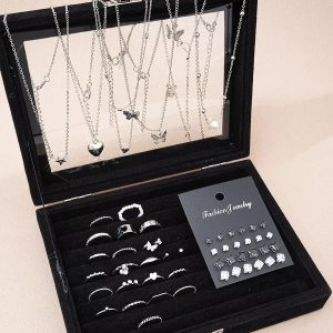 Silver Butterfly Heart Pearl Jewelry Set 51 Piece Collection For Women