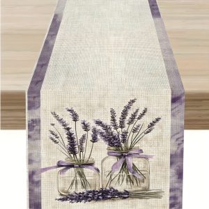 Spring Lavender Table Runner Linen Style Floral Dining Table Decor