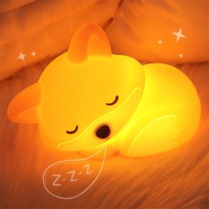 Squishy Silicone Fox Night Light, Rechargeable Dimmable Bedside Lamp with Timer, Novelty Touch Nightlight