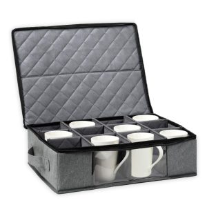 Stackable Coffee Mug Storage Box with 12 Compartments & Clear Window Lid
