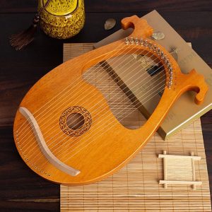 String Lyre Harp in Mahogany with Tuning Key Beginner-Friendly Musical Instrument